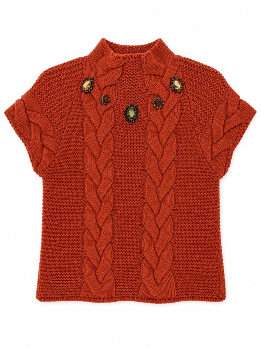La DoubleJ Chunky Wool Portrait Top Sweater in Rust Orange Size S NEW